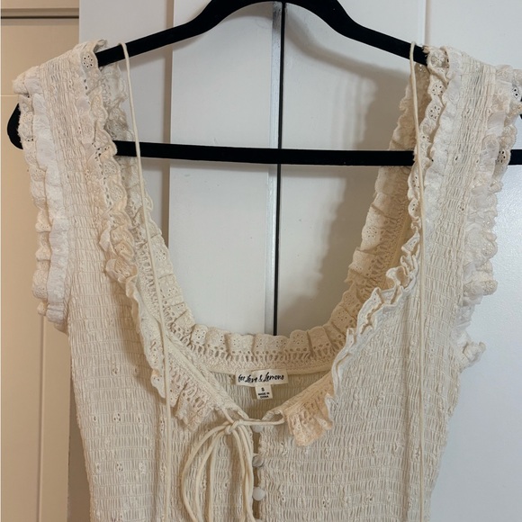 For Love & Lemons Cream Smocked Maxi Dress with Lace Trim - Picture 3 of 8